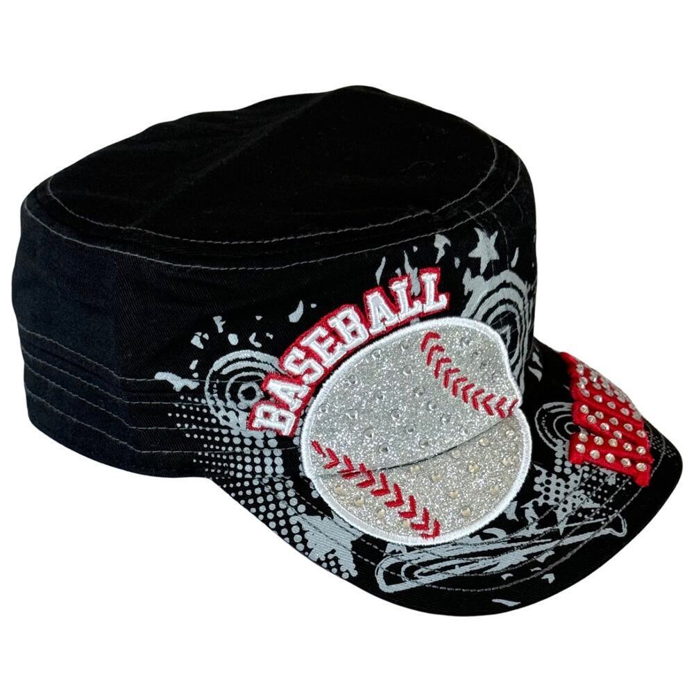 Premium Hat Cap Womens One Size Black Red Baseball Mom‎ Embroidery Rhinestone